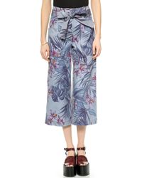 Suno Floral Print Denim Trousers - Lyst