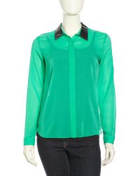 Sachin & Babi Rimini Leather-Collar Paneled Silk Top - Lyst