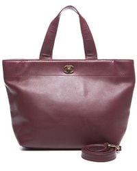 Chanel Pre-Owned Burgundy Lambskin Cerf Tote Bag - Lyst