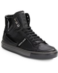 Roberto Cavalli Snake-Embossed Leather Sneakers - Lyst