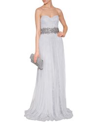Marchesa Chantilly Lace Column Gown - Lyst
