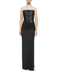 Tadashi Shoji Sleeveless Draped Lace-Bodice Gown - Lyst
