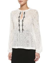 Nanette Lepore Embroidered-Trim Sheer Lace Blouse - Lyst