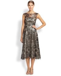 Kay Unger Lace-Overlay Metallic Dress - Lyst