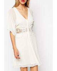 Asos Skater Dress With Lace Inserts And Kimono Sleeves - Lyst