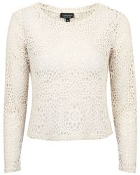 Topshop Petite Long Sleeve Crochet Top - Lyst