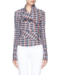 Victoria Beckham Bouclé Check Tweed Biker Jacket - Lyst