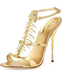 Giuseppe Zanotti Crystal Fishbone Metallic Sandal - Lyst