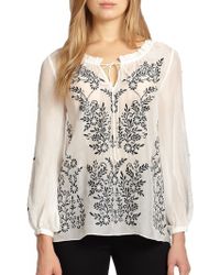 Alice + Olivia Preston Embroidered Peasant Blouse - Lyst