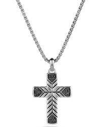 David Yurman Modern Chevron Cross Necklace With Black Diamonds - Lyst