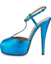 Giuseppe Zanotti Metallic Leather Peep-Toe Platform Sandal - Lyst