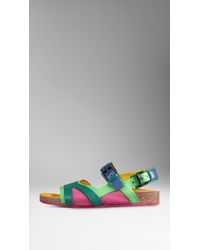 Burberry The Field Sandal In Colour Block Leather - Lyst