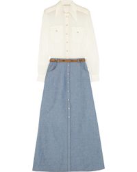 Alessandra Rich Georgette Blouse And Chambray Maxi Skirt Set - Lyst