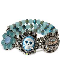 Betsey Johnson Silver-Tone Faceted Bead And Skull Cameo Half-Stretch Bracelet - Lyst