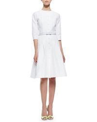 Carolina Herrera Three-Quarter-Sleeve Bubble-Jacquard Shirtdress - Lyst