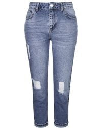 Topshop Petite Moto Ripped Mom Jeans - Lyst