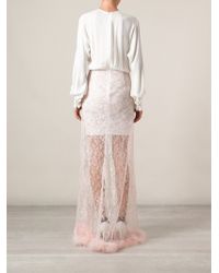 Alessandra Rich Layered Lace Faux-Fur Trimmed Long Dress - Lyst