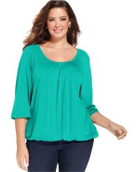 Michael Kors Michael Plus Size Three-Quarter-Sleeve Peasant Top - Lyst