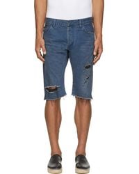 Balmain Blue Destroyed Denim Shorts - Lyst