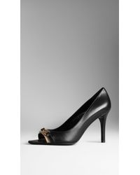 Burberry Lock Detail Peep-Toe Pumps - Lyst
