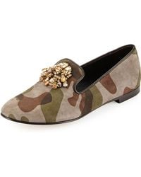 Giuseppe Zanotti Camo Suede Loafer With Jeweled Detail - Lyst