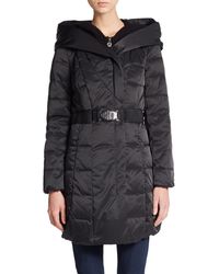 Elie Tahari North Knit-Inset Hooded Coat - Lyst