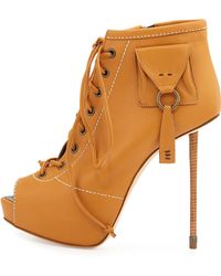Giuseppe Zanotti Peep-Toe Lace-Up Heel Bootie - Lyst