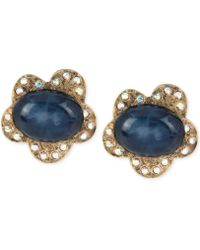 Betsey Johnson Gold-Tone Blue Oval Bead And Crystal Flower Stud Earrings - Lyst