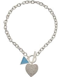 Guess Stone Heart Toggle Necklace With Triangle - Lyst