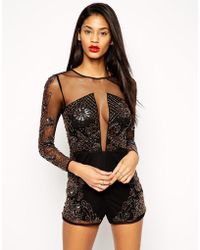 Asos Romper With Mesh And Heavy Floral Embellishment - Lyst