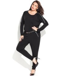 Michael Kors Plus Size Zip Sleeve Belted Jumpsuit - Lyst