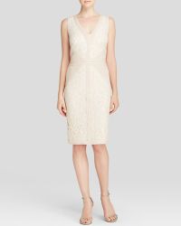 Tadashi Shoji Dress - V-Neck Sleeveless Lace Contrast - Lyst