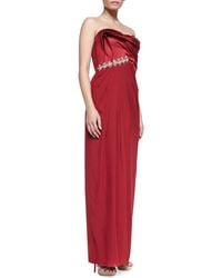 Notte By Marchesa Womens Strapless Beaded-Waist Draped Gown - Lyst