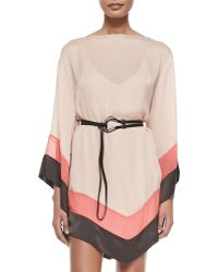 Halston Heritage Colorblocked Caftan Dress With Belt - Lyst