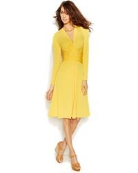 Michael Kors Michael Long-Sleeve Self-Tie Faux-Wrap Dress - Lyst