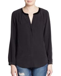 Joie Honorine Velvet-Accented Silk Blouse - Lyst