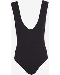 Asos Mesh Insert V Plunge Swimsuit In Black Lyst