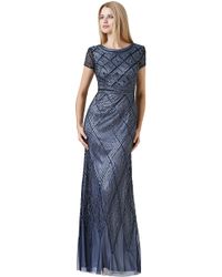 Adrianna Papell Cap-Sleeve Beaded Illusion Gown in Blue (Navy/Silver