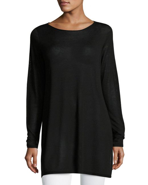 Eileen Fisher Long Sleeve Seamless Knit Ballet Neck Tunic In Black Lyst