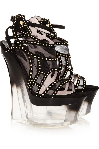 Shoe of the moment: suede and mesh platform sandals by Versace