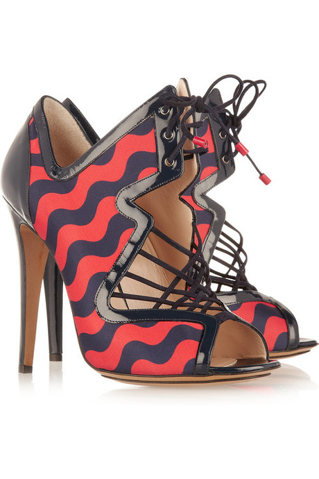 Shoe of the moment: patent leather-trimmed satin sandals by Nicholas Kirkwood