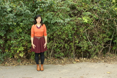 An Autumn Outfit – Orange, Burgundy and Neutrals