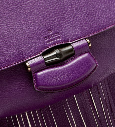 Gucci Nouveau Leather Fringed Shoulder Bag in Purple | Lyst