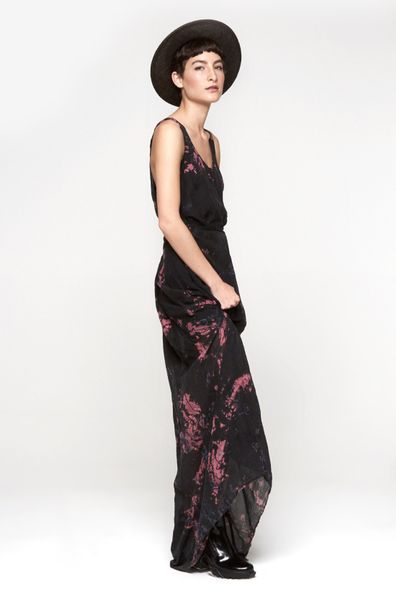 Raquel Allegra Maxi Tank Dress W Belt in Pink (Cosmic Black w Pink)