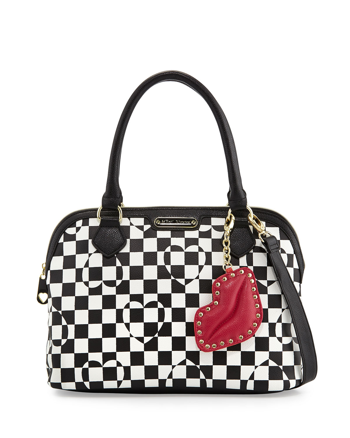 betsey johnson black and white heart purse