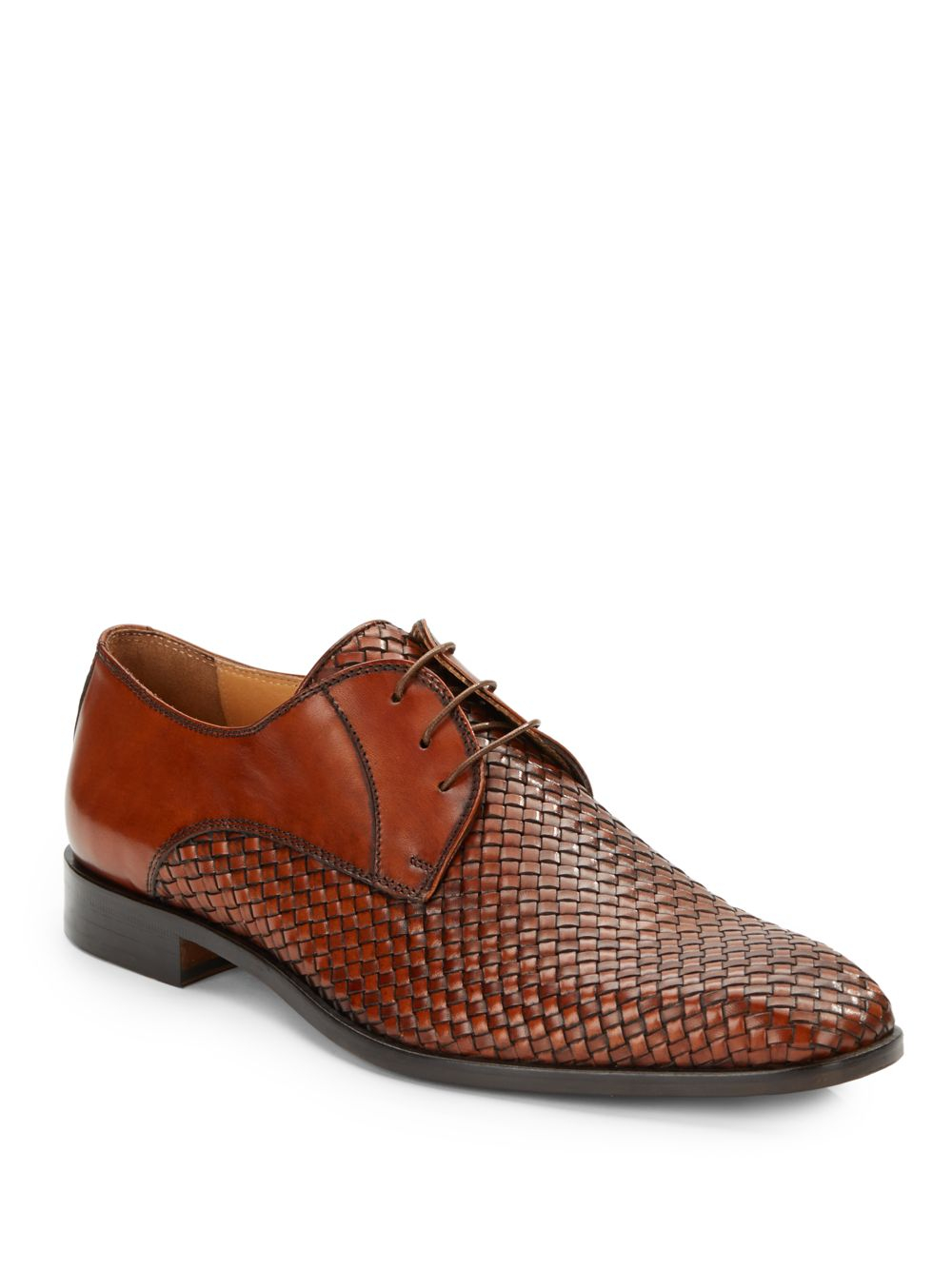 Saks Fifth Avenue Black Label Three Eye Woven Lace-Up Leather Loafers in Brown for Men | Lyst