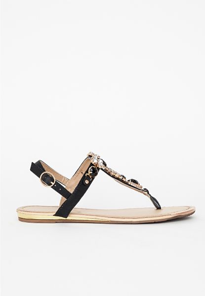 Missguided Perada Black Jewelled Flat Sandals in Black | Lyst