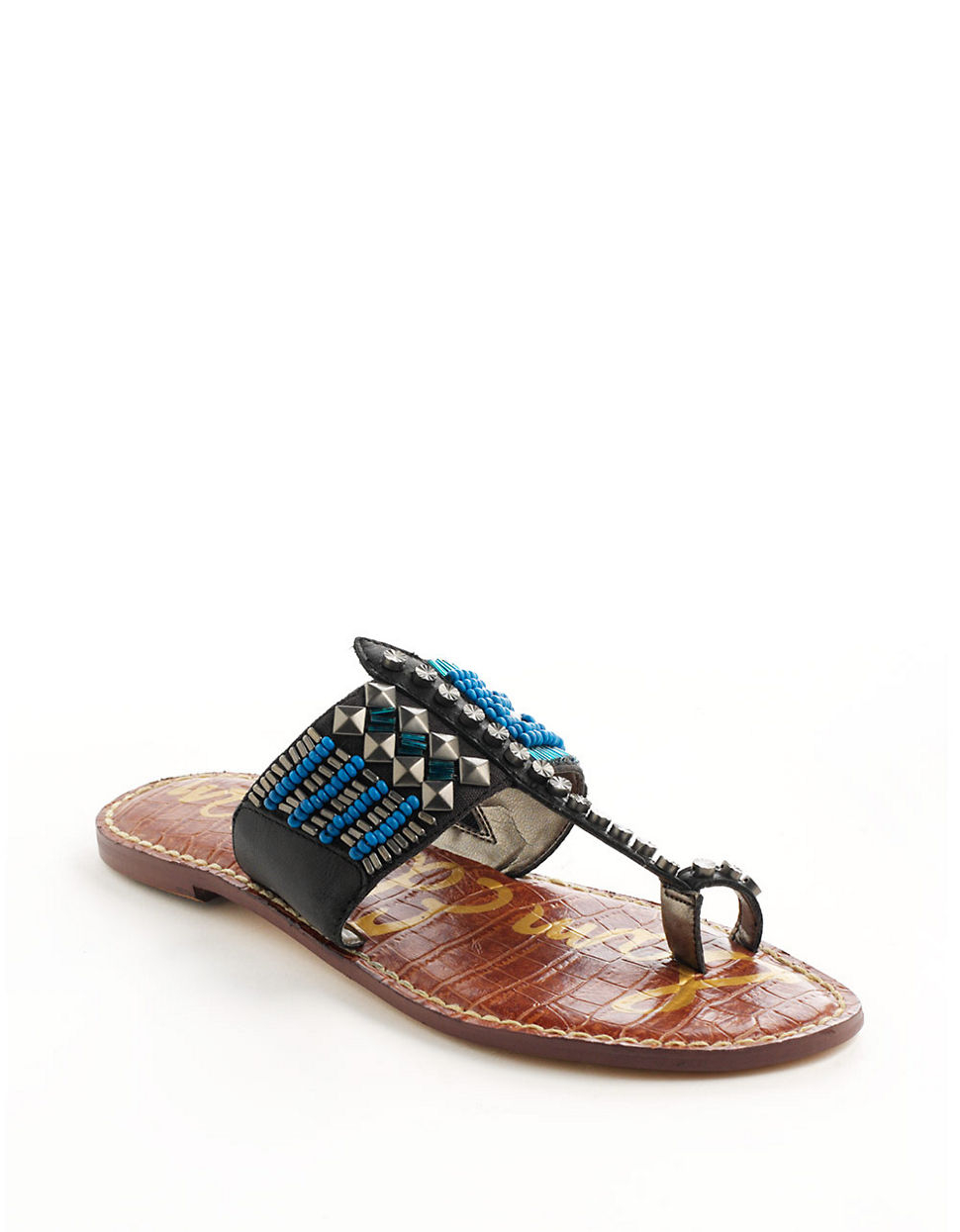 Sam Edelman Gideon Leather Beaded Sandals in Black (blackblue) | Lyst