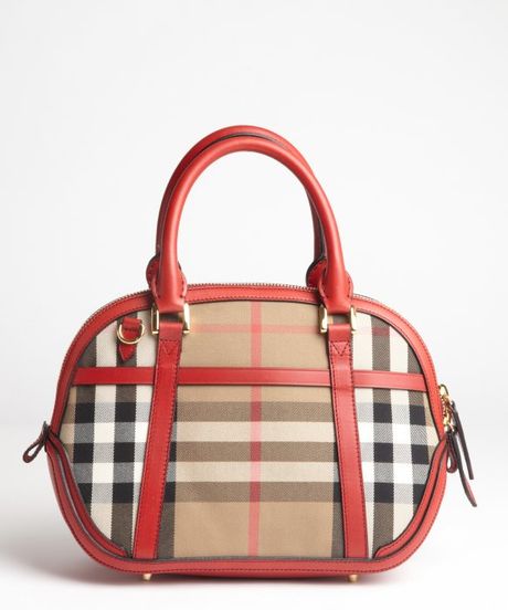 Burberry Military Red and Check Canvas Orchard Small Bowling Bag in Red | Lyst