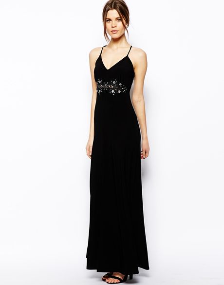 Asos Crochet Trim Maxi Dress in Black | Lyst
